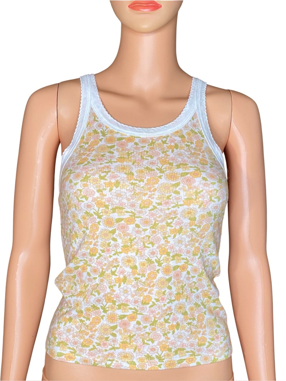 American Eagle Floral Ribbed Tank Lightweight Breathable Stretchy Layering SZ SM